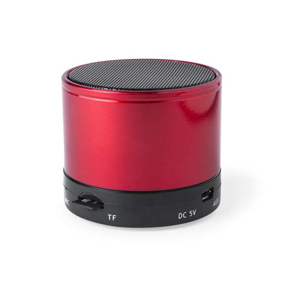 Compacto altavoz con conexión Bluetooth® 5.0 Y 3W de potencia.Función manos libres,  ranura para tarjetas mini SD de hasta 64 GB de capacidad, función radio FM y entrada auxiliar de línea mediante conexión jack de 3,5mm. Con soportes de goma antideslizantes en la base. Compatible con iOS y Android, incluye cable de carga y cable auxiliar jack de 3,5mm. Presentado en atractiva caja de diseño, con manual de instrucciones en español e inglés. Disponible en extensa gama de colores metalizados.