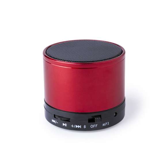Compacto altavoz con conexión Bluetooth® 5.0 Y 3W de potencia.Función manos libres,  ranura para tarjetas mini SD de hasta 64 GB de capacidad, función radio FM y entrada auxiliar de línea mediante conexión jack de 3,5mm. Con soportes de goma antideslizantes en la base. Compatible con iOS y Android, incluye cable de carga y cable auxiliar jack de 3,5mm. Presentado en atractiva caja de diseño, con manual de instrucciones en español e inglés. Disponible en extensa gama de colores metalizados.