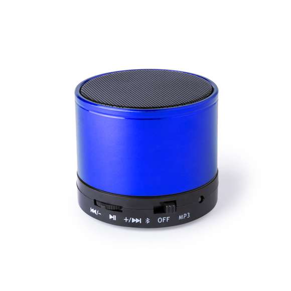 Compacto altavoz con conexión Bluetooth® 5.0 Y 3W de potencia.Función manos libres,  ranura para tarjetas mini SD de hasta 64 GB de capacidad, función radio FM y entrada auxiliar de línea mediante conexión jack de 3,5mm. Con soportes de goma antideslizantes en la base. Compatible con iOS y Android, incluye cable de carga y cable auxiliar jack de 3,5mm. Presentado en atractiva caja de diseño, con manual de instrucciones en español e inglés. Disponible en extensa gama de colores metalizados.