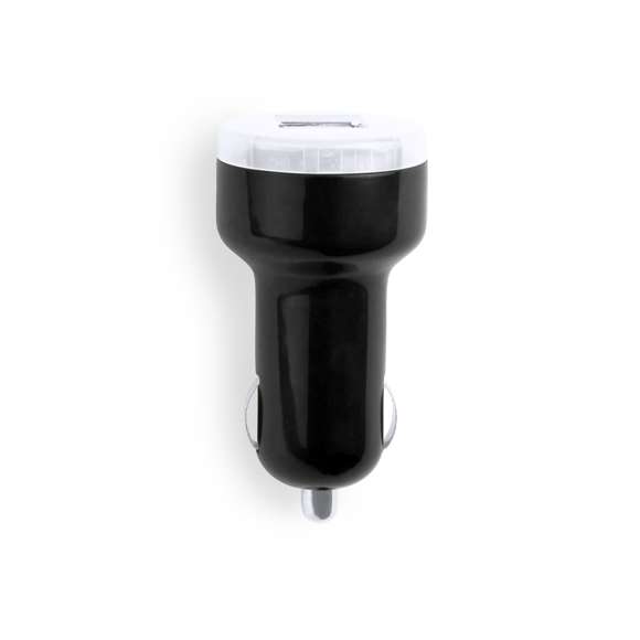 	Cargador USB para mechero de coche de 2.100 mAh de capacidad de carga en desenfadados colores. Con salida USB dual que permite la carga simultánea de dos dispositivos móviles. Con led indicador de carga y presentado en caja individual.