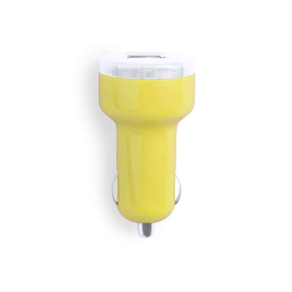 	Cargador USB para mechero de coche de 2.100 mAh de capacidad de carga en desenfadados colores. Con salida USB dual que permite la carga simultánea de dos dispositivos móviles. Con led indicador de carga y presentado en caja individual.