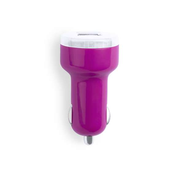  	Cargador USB para mechero de coche de 2.100 mAh de capacidad de carga en desenfadados colores. Con salida USB dual que permite la carga simultánea de dos dispositivos móviles. Con led indicador de carga y presentado en caja individual.