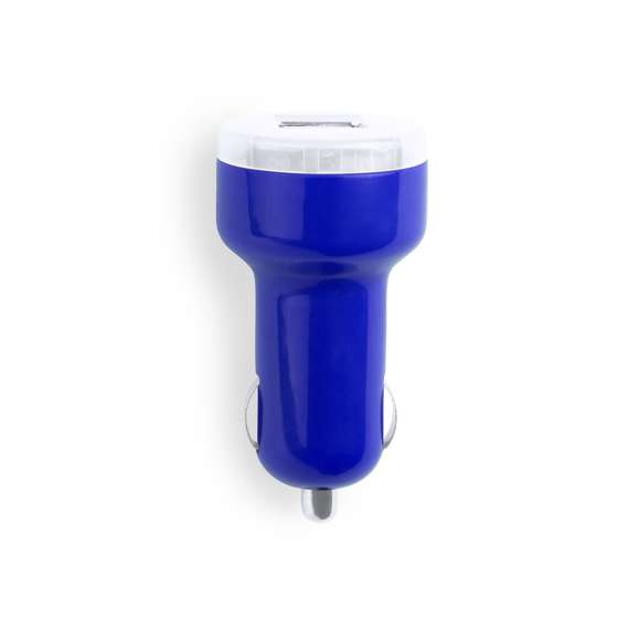 	Cargador USB para mechero de coche de 2.100 mAh de capacidad de carga en desenfadados colores. Con salida USB dual que permite la carga simultánea de dos dispositivos móviles. Con led indicador de carga y presentado en caja individual.
