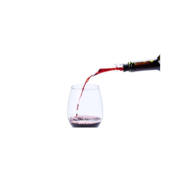 Aireador para vino con cuerpo en material acrílico de acabado transparente y ajuste de seguridad. Presentado en atractiva caja de diseño en PVC.