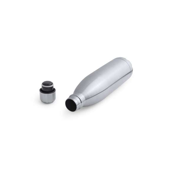 Botella térmica de acero inox de 850ml de capacidad en acabado brillante. Con tapón de seguridad y presentada en atractiva caja de diseño. Disponible manual de instrucciones en español e inglés.