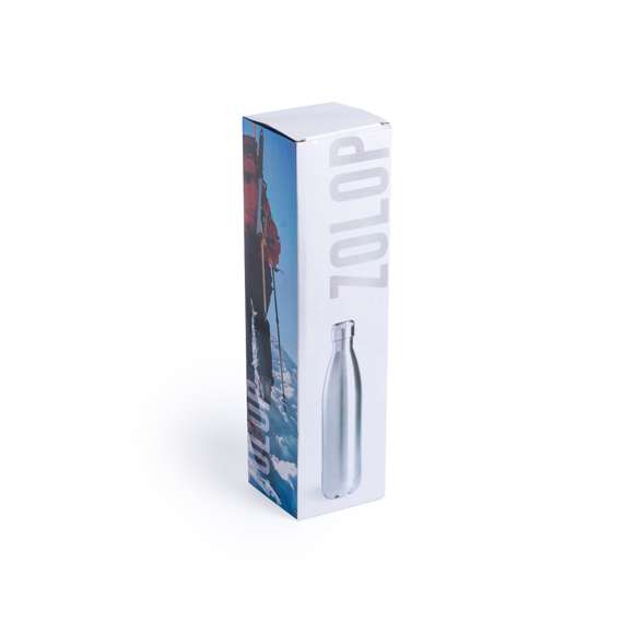 Botella térmica de acero inox de 850ml de capacidad en acabado brillante. Con tapón de seguridad y presentada en atractiva caja de diseño. Disponible manual de instrucciones en español e inglés.