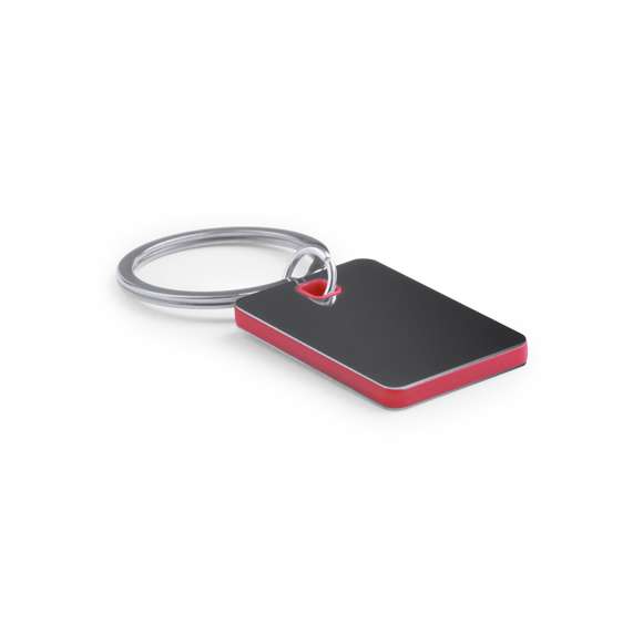 Llavero de acero inox en diseño bicolor de variados colores y especialmente diseñado para marcaje en láser.