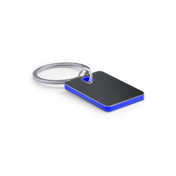 Llavero de acero inox en diseño bicolor de variados colores y especialmente diseñado para marcaje en láser.