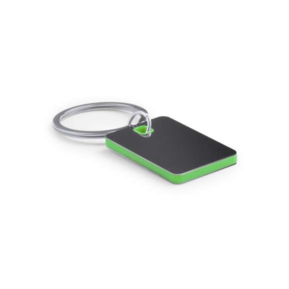 Llavero de acero inox en diseño bicolor de variados colores y especialmente diseñado para marcaje en láser.