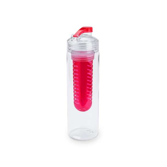  	Bidón de 700ml de capacidad en material tritán resistente al calor. Con dosificador de seguridad y tapón a rosca con accesorio enfriador en vivos colores. Presentado en caja individual.