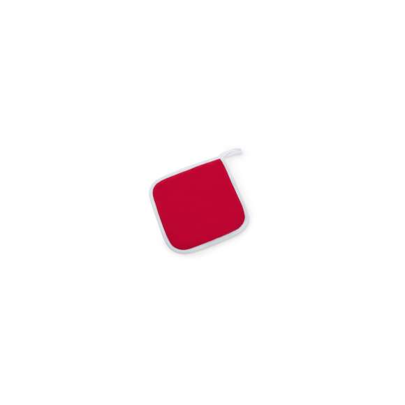 Set de cocina con agarrador y manopla en material TC -combinado de algodón y poliéster-. En variada gama en vivos colores con interior en blanco. Una cara lisa especialmente diseñada para impresión y cinta para colgar.