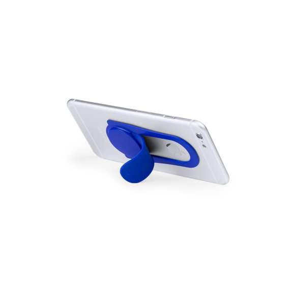 Soporte de suave silicona para dispositivo móvil. Original diseño en llamativos colores y sistema de fijación mediante ventosa, mecanismo desplegable y presentado en atractiva bolsa de diseño.