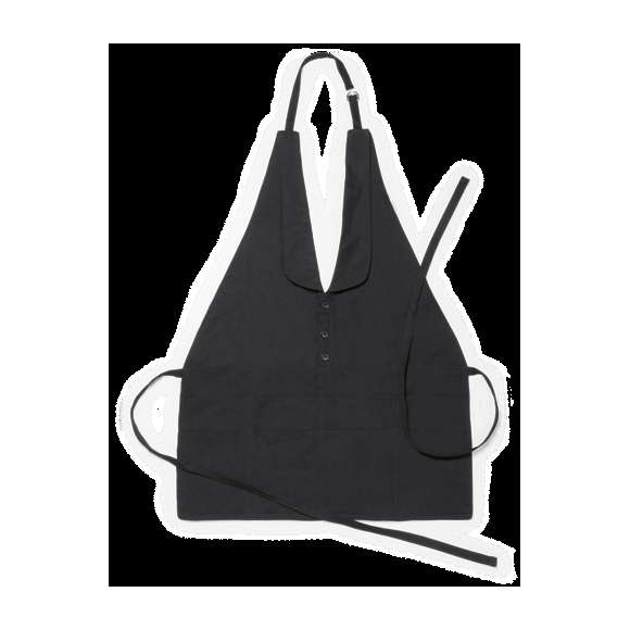  	Elegante delantal con adorno de botones en material 100% poliéster. Con cinta para cuello ajustable y cintas para cintura.