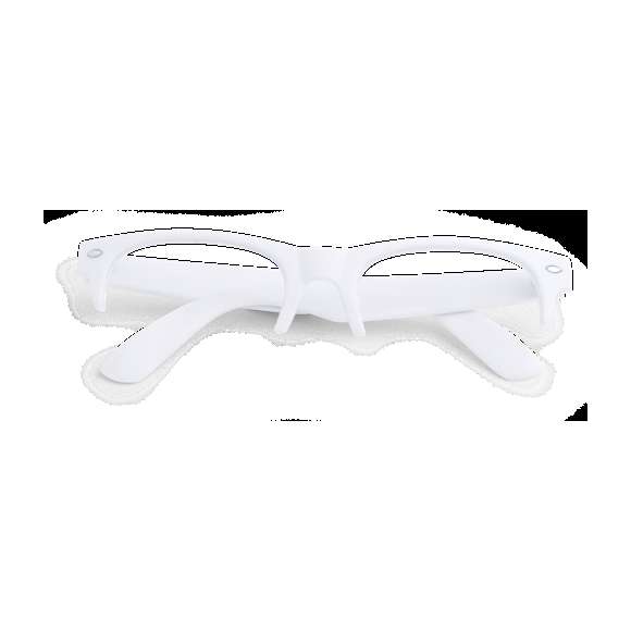 Montura de gafas de clásico diseño en color blanco de acabado brillante. Con troquelado especial para combinación con lentes disponibles (se venden por separado).