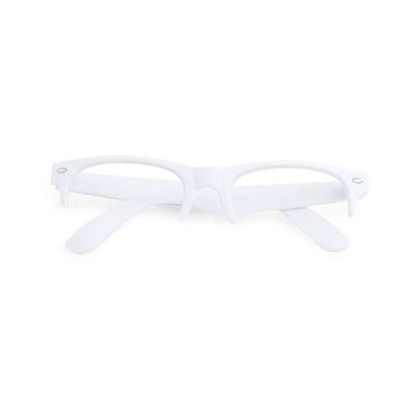 Montura de gafas de clásico diseño en color blanco de acabado brillante. Con troquelado especial para combinación con lentes disponibles (se venden por separado).