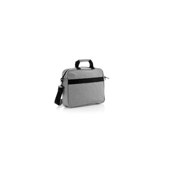 Portadocumentos de cierre de cremallera en elegante poliéster 600D de color gris. Con bolsillo exterior con cierre de velcro, cómodas asas reforzadas, cinta bandolera ajustable con cierre de mosquetón y accesorio en parte trasera para acople en barra de trolley.