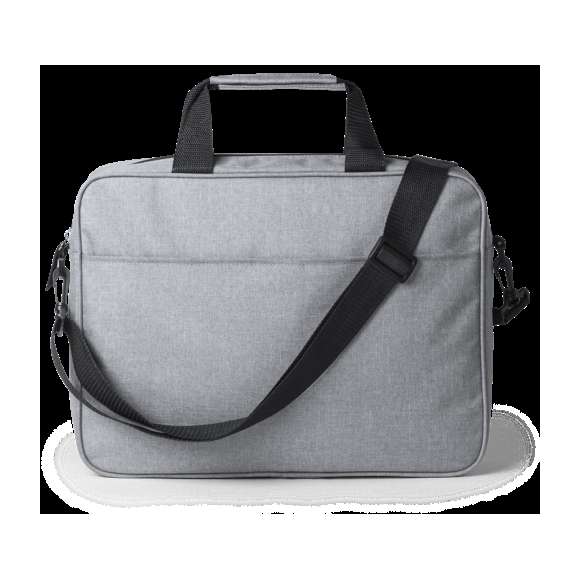 Portadocumentos de cierre de cremallera en elegante poliéster 600D de color gris. Con bolsillo exterior con cierre de velcro, cómodas asas reforzadas, cinta bandolera ajustable con cierre de mosquetón y accesorio en parte trasera para acople en barra de trolley.
