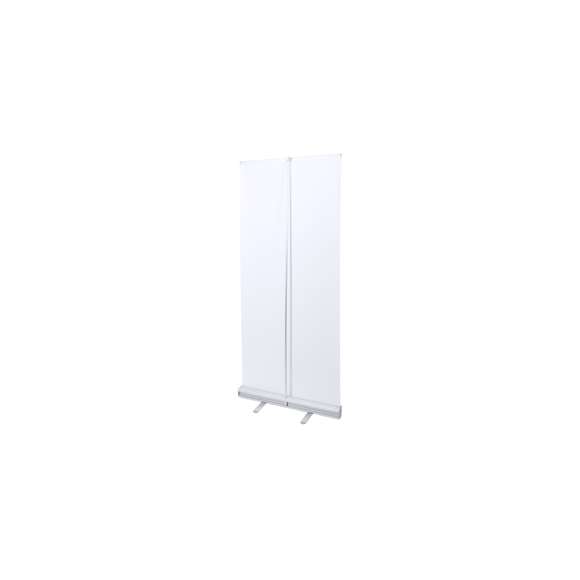 Panel de impresión roll up de 85x200cm en resistente polipropileno de alta densidad especialmente diseñado para marcaje a todo color. Con soportes de aluminio y gancho de sujeción. Presentación enrollado en funda de tela.