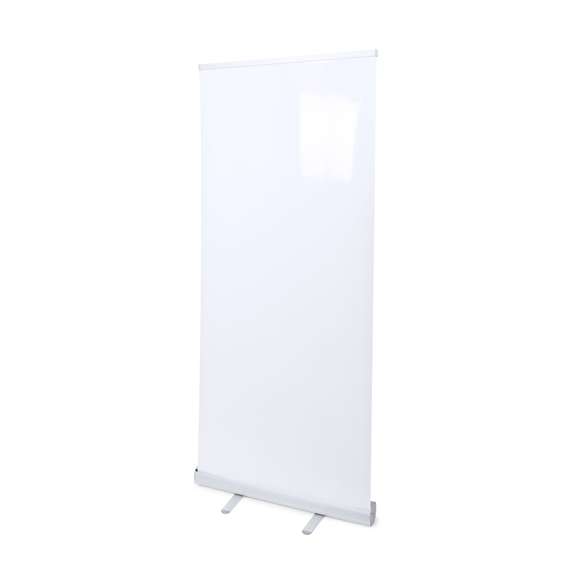 Panel de impresión roll up de 85x200cm en resistente polipropileno de alta densidad especialmente diseñado para marcaje a todo color. Con soportes de aluminio y gancho de sujeción. Presentación enrollado en funda de tela.