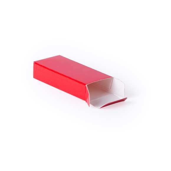 Estuche de presentación para memoria USB en atrevidos colores y acabado en cartón brillante.