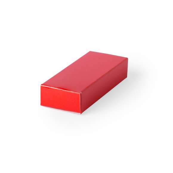 Estuche de presentación para memoria USB en atrevidos colores y acabado en cartón brillante.