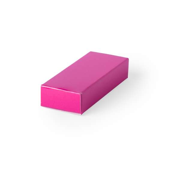 Estuche de presentación para memoria USB en atrevidos colores y acabado en cartón brillante.