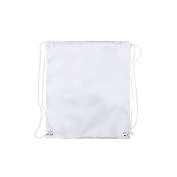 Mochila de cuerdas para niño en suave poliéster 210D de vivos colores. Con cuerdas autocierre en color negro y esquinas con argollas metálicas de refuerzo.