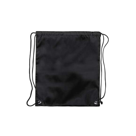 Mochila de cuerdas para niño en suave poliéster 210D de vivos colores. Con cuerdas autocierre en color negro y esquinas con argollas metálicas de refuerzo.