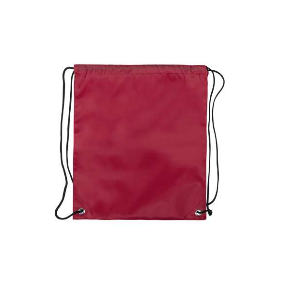 Mochila de cuerdas para niño en suave poliéster 210D de vivos colores. Con cuerdas autocierre en color negro y esquinas con argollas metálicas de refuerzo.