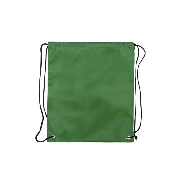 Mochila de cuerdas para niño en suave poliéster 210D de vivos colores. Con cuerdas autocierre en color negro y esquinas con argollas metálicas de refuerzo.