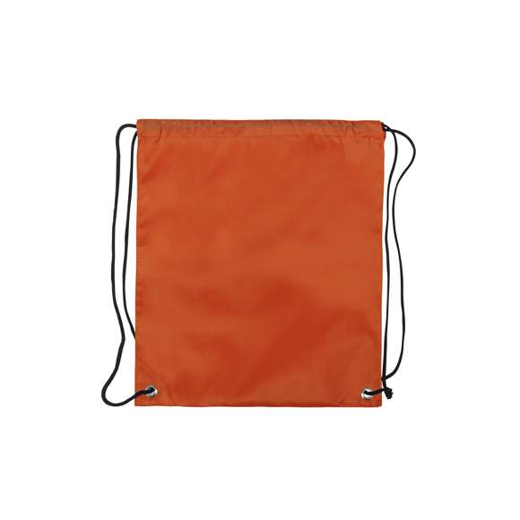 Mochila de cuerdas para niño en suave poliéster 210D de vivos colores. Con cuerdas autocierre en color negro y esquinas con argollas metálicas de refuerzo.