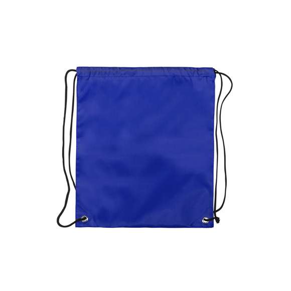 Mochila de cuerdas para niño en suave poliéster 210D de vivos colores. Con cuerdas autocierre en color negro y esquinas con argollas metálicas de refuerzo.