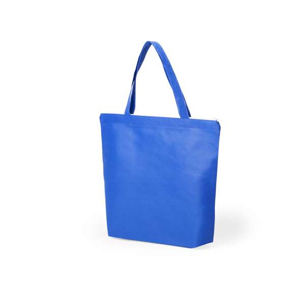 Bolsa de non-woven de 90g/m2 en variada gama de vivos colores. Con cierre de cremallera en color blanco, fuelle, asas medianas de 45cm y acabado cosido. Resistencia hasta 6kg de peso.