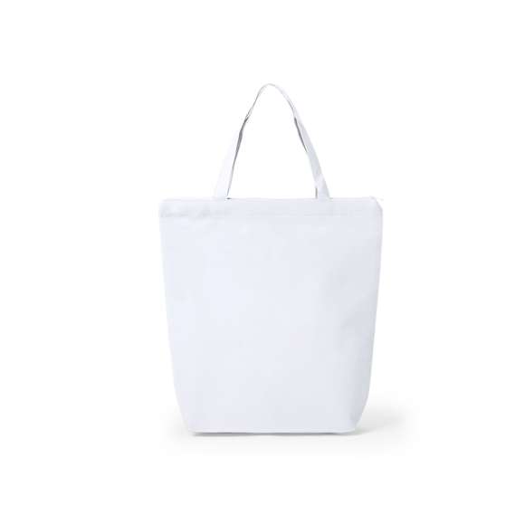Bolsa de non-woven de 90g/m2 en variada gama de vivos colores. Con cierre de cremallera en color blanco, fuelle, asas medianas de 45cm y acabado cosido. Resistencia hasta 6kg de peso.
