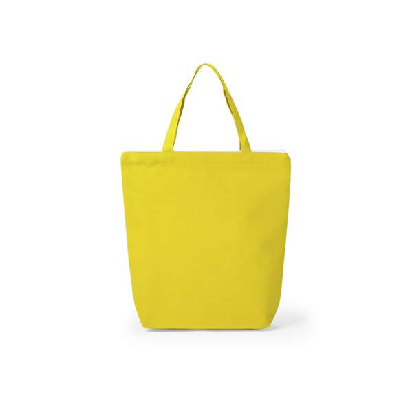 Bolsa de non-woven de 90g/m2 en variada gama de vivos colores. Con cierre de cremallera en color blanco, fuelle, asas medianas de 45cm y acabado cosido. Resistencia hasta 6kg de peso.