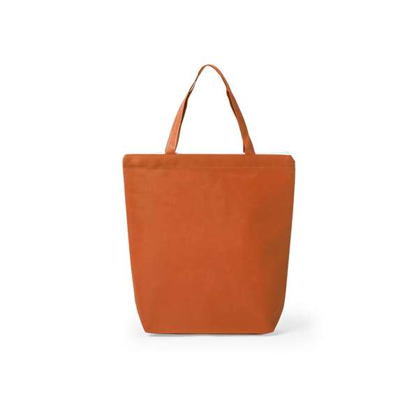 Bolsa de non-woven de 90g/m2 en variada gama de vivos colores. Con cierre de cremallera en color blanco, fuelle, asas medianas de 45cm y acabado cosido. Resistencia hasta 6kg de peso.