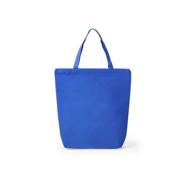 Bolsa de non-woven de 90g/m2 en variada gama de vivos colores. Con cierre de cremallera en color blanco, fuelle, asas medianas de 45cm y acabado cosido. Resistencia hasta 6kg de peso.