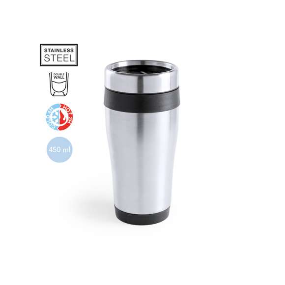 Vaso fabricado en acero inox de 450ml de capacidad con cuerpo de acabado brillante con accesorios a juego y en vivos colores. Con tapa dosificador y abrefácil. Es ideal para tener en tu escritorio, mesa o en cualquier superficie donde disfrutar tranquilamente de tu bebida favorita.