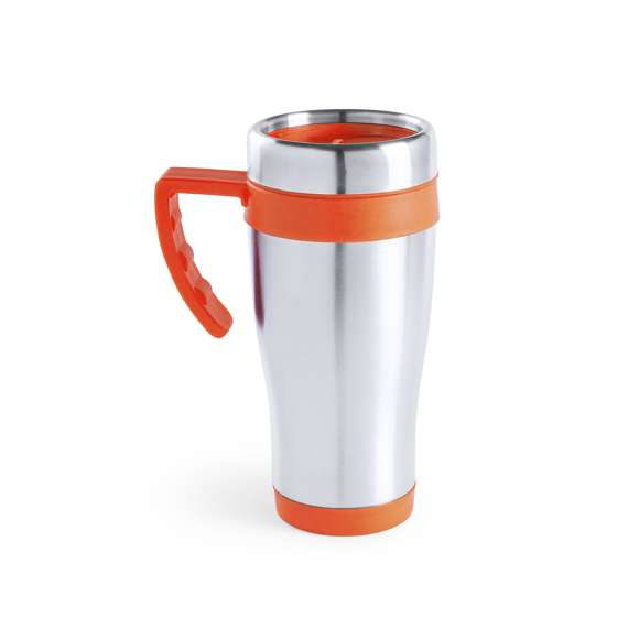Taza fabricada en acero inox de 450ml de capacidad con cuerpo de acabado brillante con accesorios a juego y en vivos colores. Con tapa dosificador y abrefácil. Es ideal para tener en tu escritorio, mesa o en cualquier superficie donde disfrutar tranquilamente de tu bebida favorita.
