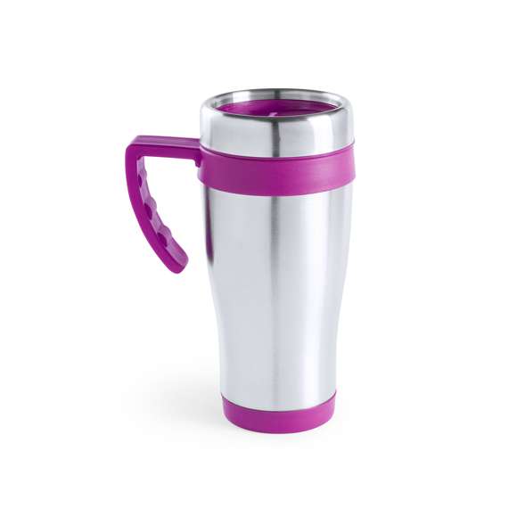 Taza fabricada en acero inox de 450ml de capacidad con cuerpo de acabado brillante con accesorios a juego y en vivos colores. Con tapa dosificador y abrefácil. Es ideal para tener en tu escritorio, mesa o en cualquier superficie donde disfrutar tranquilamente de tu bebida favorita.