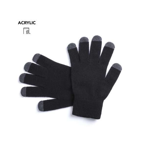 Práctico par de guantes para dispositivos con pantalla táctil de cálido y suave acabalado acrílico. Integran puntero en todos los dedos para experiencia táctil completa. Talla única