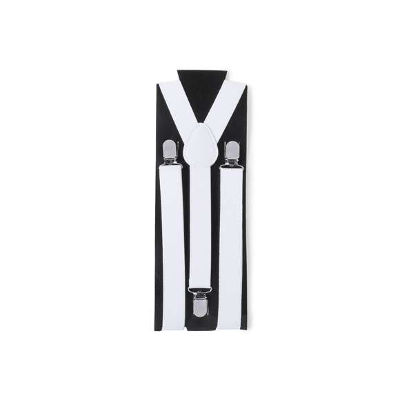 Tirántes elásticos de poliéster en sobrios colores con accesorios metálicos. Con refuerzo de polipiel en espalda a juego y presentados en original cartulina individual de color negro.