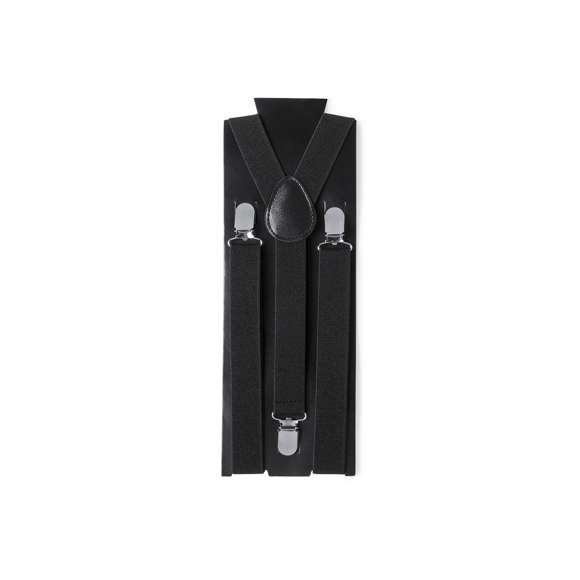 Tirántes elásticos de poliéster en sobrios colores con accesorios metálicos. Con refuerzo de polipiel en espalda a juego y presentados en original cartulina individual de color negro.