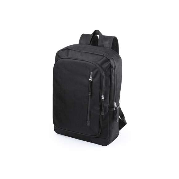Resistente mochila de poliéster 600D con cierre de cremallera y bolsillos frontales. En sobrios colores, con espalda y cintas de hombros acolchadas, compartimento acolchado interior para portátil de hasta 15 pulgadas y cintas en tiradores para fácil apertura.