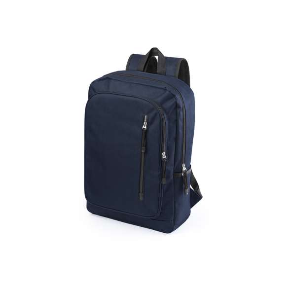 Resistente mochila de poliéster 600D con cierre de cremallera y bolsillos frontales. En sobrios colores, con espalda y cintas de hombros acolchadas, compartimento acolchado interior para portátil de hasta 15 pulgadas y cintas en tiradores para fácil apertura.