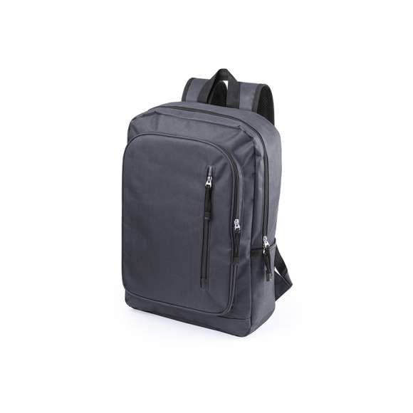 Resistente mochila de poliéster 600D con cierre de cremallera y bolsillos frontales. En sobrios colores, con espalda y cintas de hombros acolchadas, compartimento acolchado interior para portátil de hasta 15 pulgadas y cintas en tiradores para fácil apertura.