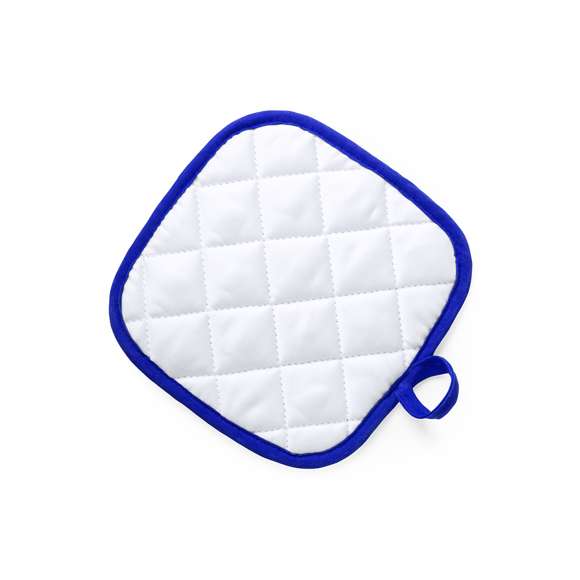  	Agarrador de cocina en suave material 100% poliéster de suave acabado en color blanco y con bordes en vivos colores. Con una cara lisa especialmente diseñada para sublimación y cinta para colgar.