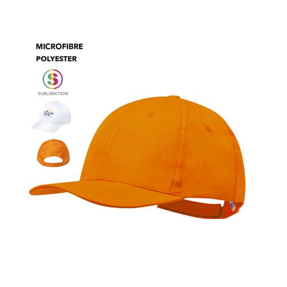 Gorra de 6 paneles en combinación de materiales microfibra y poliéster. En variada gama de vivos colores, con orificios de ventilación bordados y cierre ajustable de velcro.