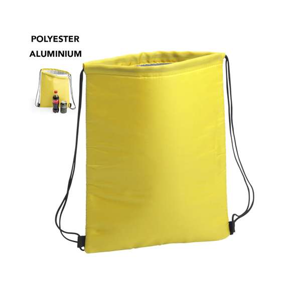 Mochila nevera de cuerdas en suave poliéster 210D. Interior acolchado en aluminio para conservar mejor la temperatura y cómoda de llevar por sus cuerdas de asas con autocierre en color negro. Esquinas reforzadas para llevar su gran capacidad máxima de 4L. Disponible en una original gama de colores.