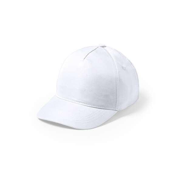 Gorra de niño de 5 paneles en material 100% microfibra/poliéster de suave acabado y cierre ajustable de velcro. Con orificios de ventilación bordados y en variada gama de vivos colores.